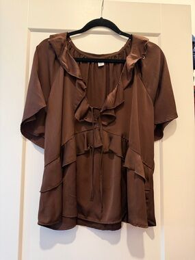 Old Navy Women's Brown Ruffle Front Blouse